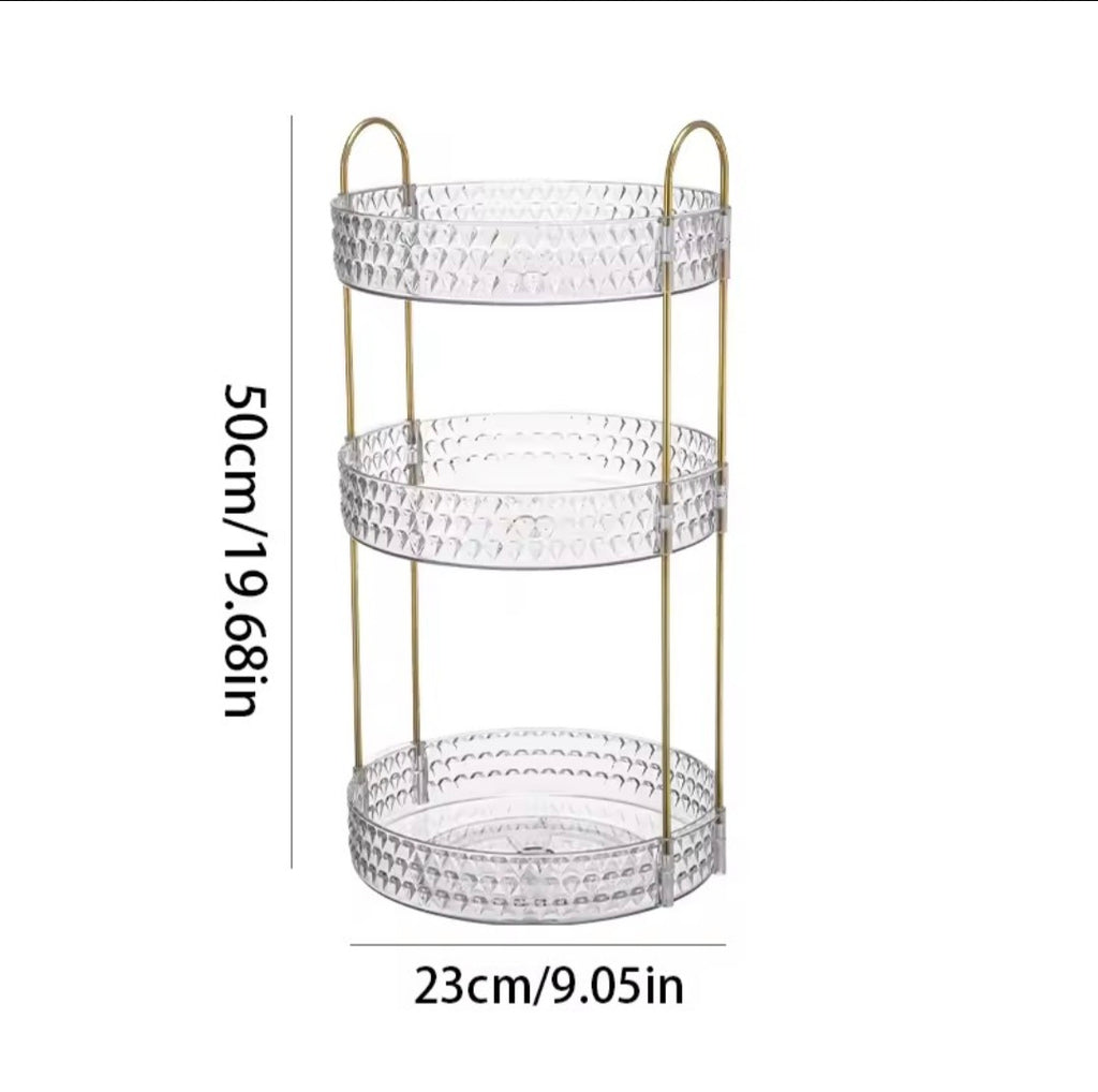 360° Rotating Makeup Organizer Tower – Clear, Aesthetic & Space Saving