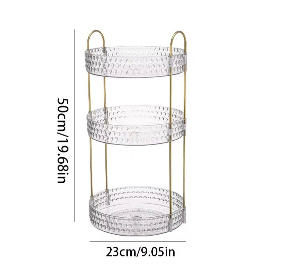 360° Rotating Makeup Organizer Tower – Clear, Aesthetic & Space Saving