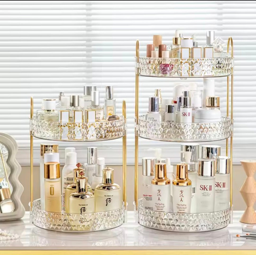 360° Rotating Makeup Organizer Tower – Clear, Aesthetic & Space Saving
