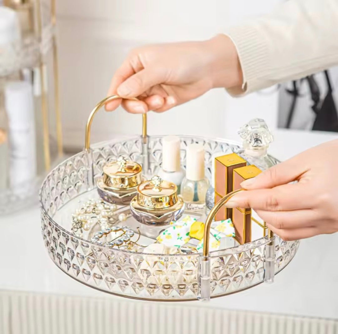 360° Rotating Makeup Organizer Tower – Clear, Aesthetic & Space Saving